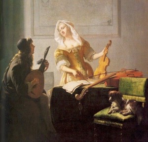 Ochtervelt Jacob (Dutch Baroque Era Painter, 1634-1682) The Music Lesson        